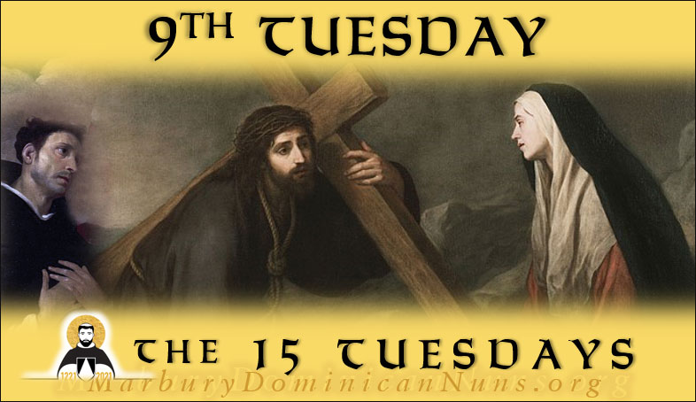 Header for 9th Tuesday with Murillo's painting of Christ carrying the Cross with St. Dominic added.