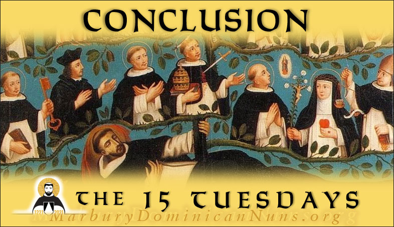 Header for the conclusion of the 15 Tuesdays with St. Dominic as origin of the Dominican tree of saints.