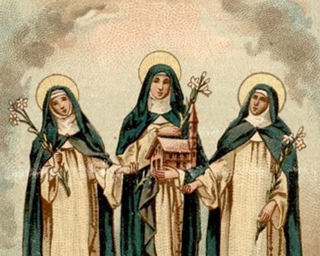 Holy Card image of Bl. Diana, Cecilia, and Amata, Dominican nun saints