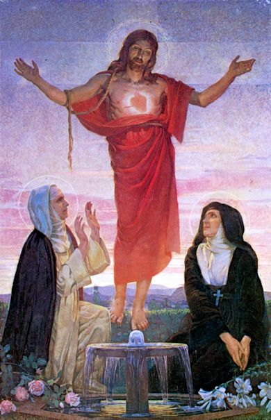 Painting of the Sacred Heart of Jesus with St. Catherine of Siena and St. Margaret Mary--located in Santa Maria Sopra Minerva, Rome
