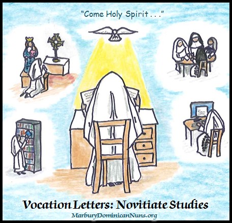 Cartoon of a Dominican nun novice at her studies
